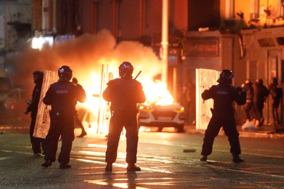 An Garda Siochana at the scene in Dublin city centre after five people were injured in an attack (PA)