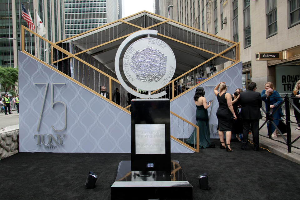 NEW YORK, NEW YORK - JUNE 12: A view of the Tony Award statue during the 75th Annual Tony Awards at Radio City Music Hall on June 12, 2022 in New York City. (Photo by Dimitrios Kambouris/Getty Images for Tony Awards Productions)