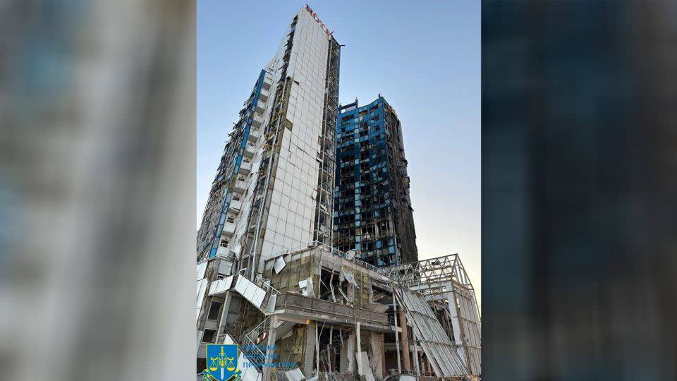 A damaged building is seen following a Russian military attack in Odesa, Ukraine, in this image released on September 25. - Odesa Regional Prosecutor's Office/Reuters