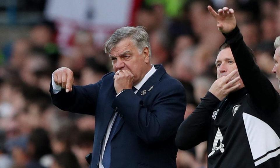 Sam Allardyce reacts while watching his side lose at home to Tottenham and be relegated from the Premier League