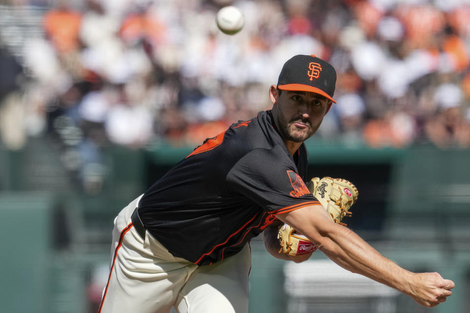 San Francisco Giants pitcher Mason Black throws to a Cincinnati Reds batter during the first inning of a baseball game Saturday, May 11, 2024, in San Francisco. (AP Photo/Godofredo A. Vásquez)