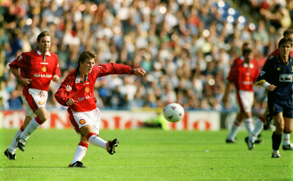 David Beckham scores from the halfway line against Wimbledon - Tony O'Brien (Action Images)