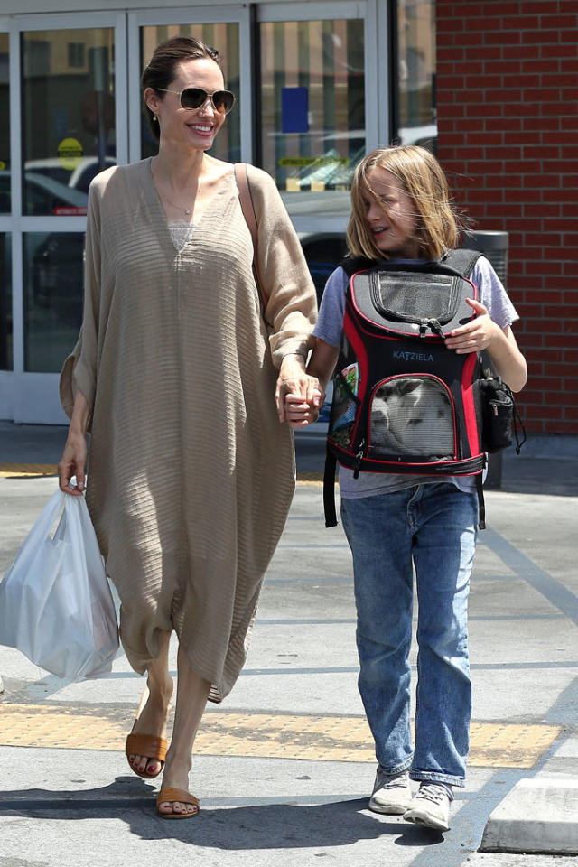 Angelina Jolie Takes On the Head-to-Toe Beige Trend in a Sweater Dress ...