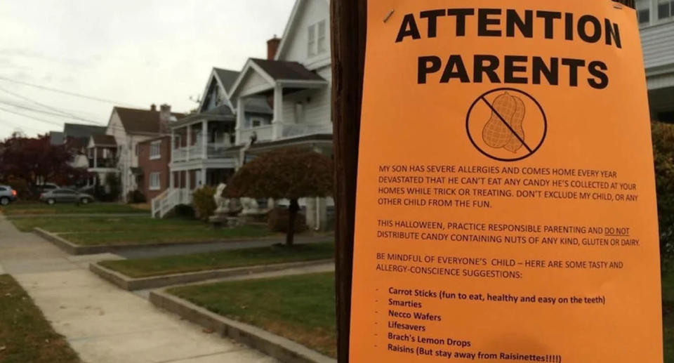 A letter by a parent in a Connecticut neighbourhood, encouraging people to be more conscious when handing out treats to children.   