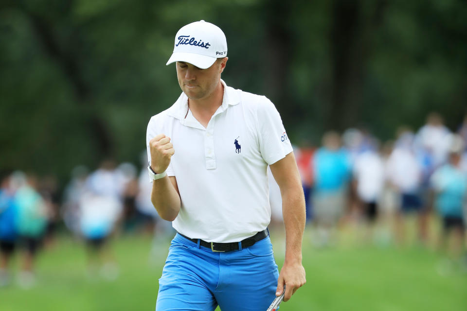 Justin Thomas held on Sunday to claim the BMW Championship, jumping him to the top of the FedExCup standings.