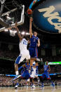 Jeff Withey #5 of the Kansas Jayhawks puts up a shot over Doron Lamb #20 of the Kentucky Wildcats in the National Championship Game of the 2012 NCAA Division I Men's Basketball Tournament at the Mercedes-Benz Superdome on April 2, 2012 in New Orleans, Louisiana. (Photo by Ronald Martinez/Getty Images)