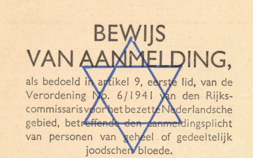 Detail from an identity card issued to Steven Frank’s mother by Dutch authorities in 1941 - Imperial War Museum