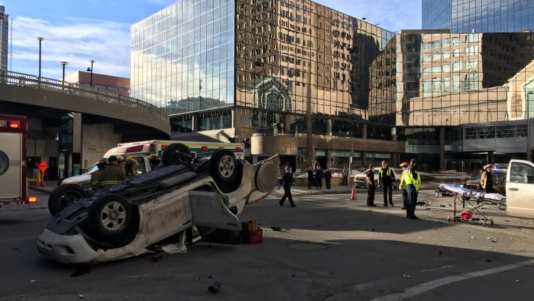 Driver of car flipped in downtown Calgary crash may have been drug-impaired, police say