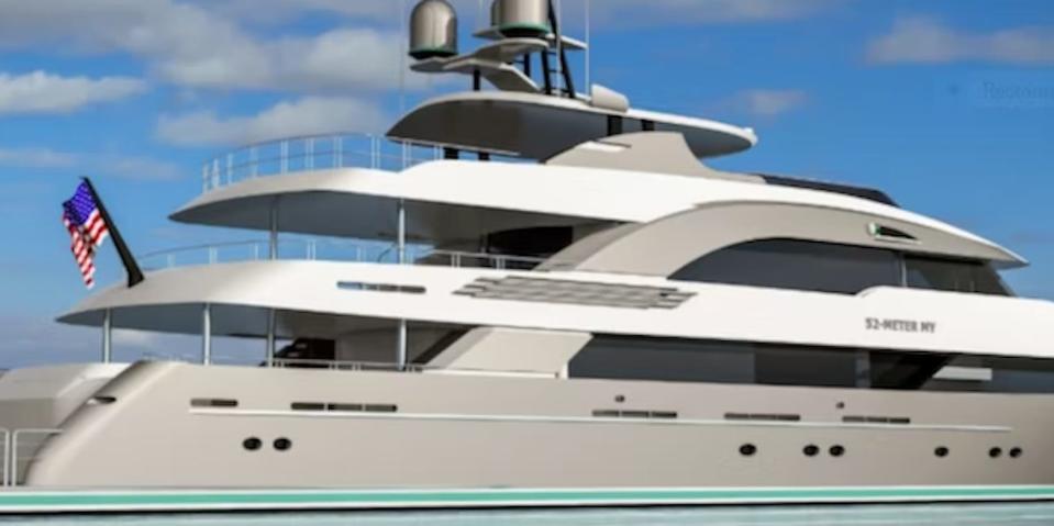 A rendering of a completed 168-foot Trinity Tri-Deck superyacht