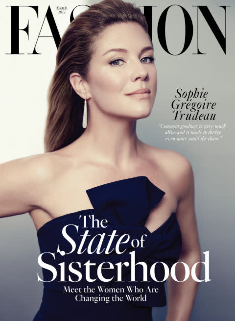 Sophie Grégoire Trudeau on the cover of <i>Fashion</i>‘s feminist-themed issue.