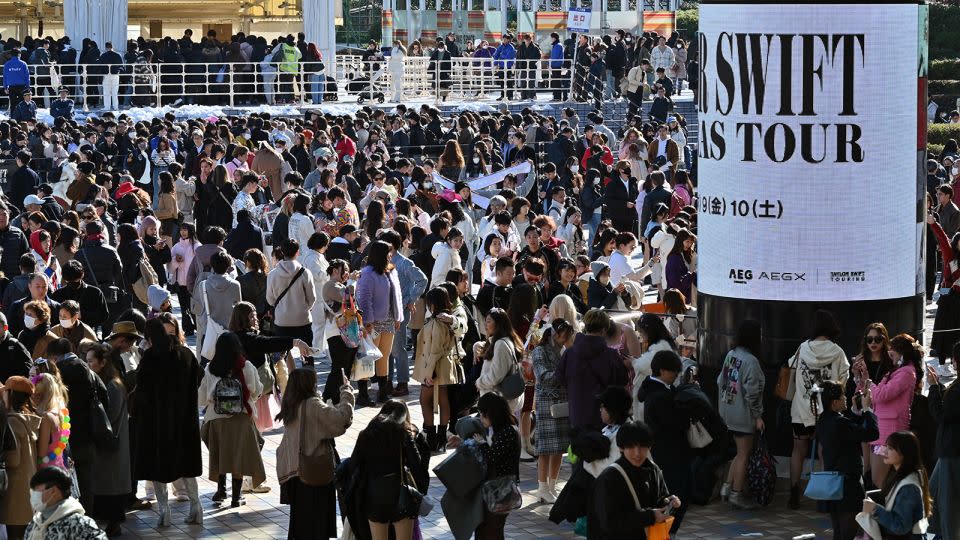 Crowds gather outside the Tokyo Dome ahead of Taylor Swift's concert on February 7, 2024. - Richard A. Brooks/AFP/Getty Images