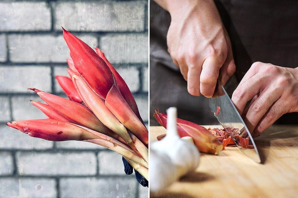 The use of 'bunga kantan' (torch ginger flower) adds a floral sweetness and ginger-like aroma to the chilli sauce.