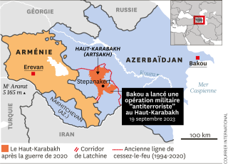 Le corridor de Latchine est la seule route qui relie le Haut-Karabakh, majoritairement peuplé d’Arméniens, à l’Arménie.. Courrier international