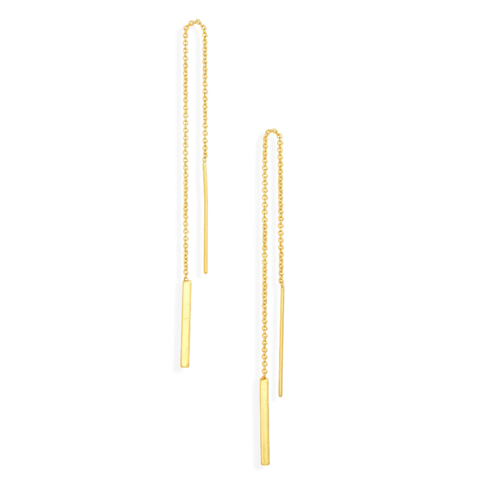 19) Threader Bar Earrings in Vintage Gold