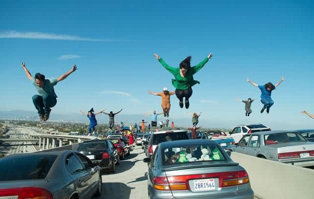 The video is a nod to the epic opening number of Emma's film <i>La La Land</i>. Source: Lionsgate/Entertainment One