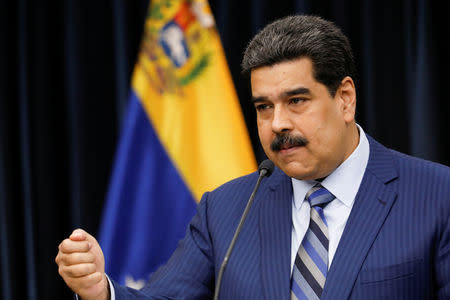 Venezuela's President Nicolas Maduro speaks during a news conference at Miraflores Palace in Caracas, Venezuela December 12, 2018. REUTERS/Marco Bello