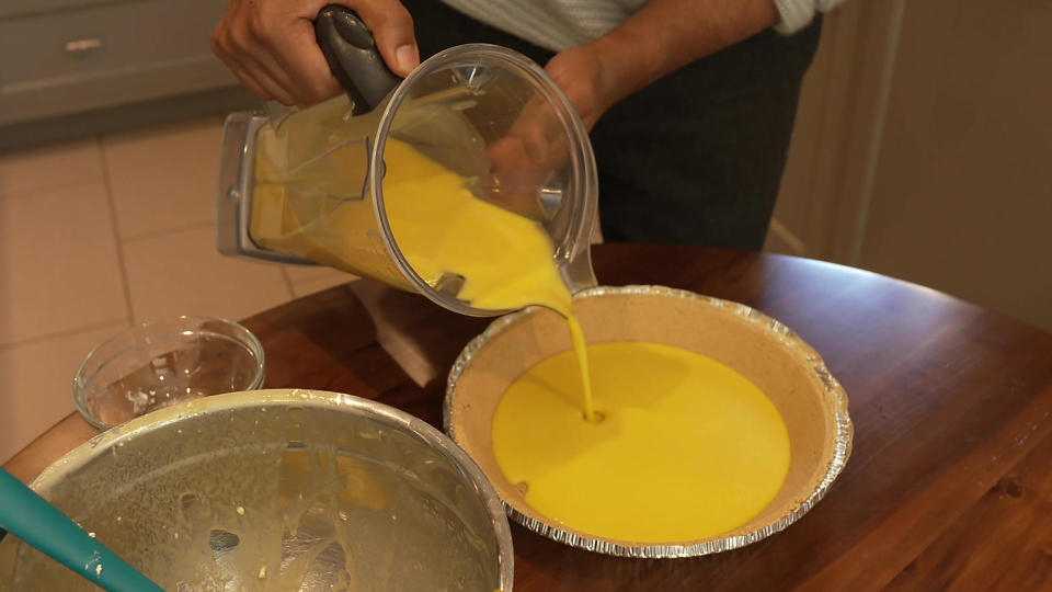 Hrishikesh Hirway prepares his mother's Mango Pie recipe. / Credit: CBS News