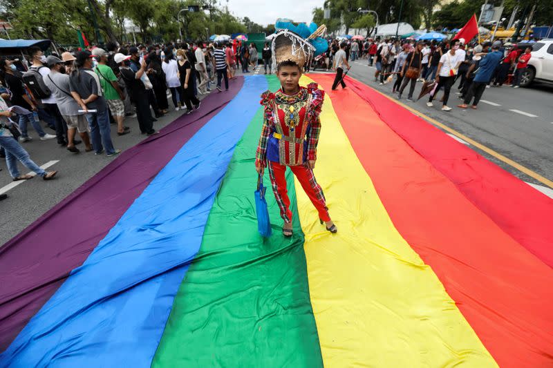 Pro-democracy protesters attend a mass rally in Bangkok