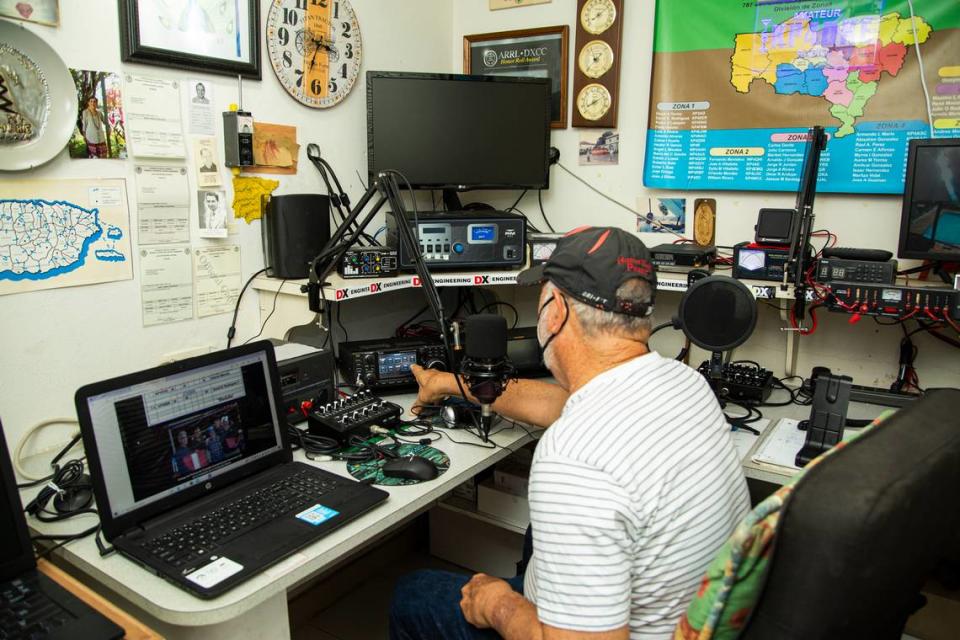 Pedro Labayen at his amateur radio station.