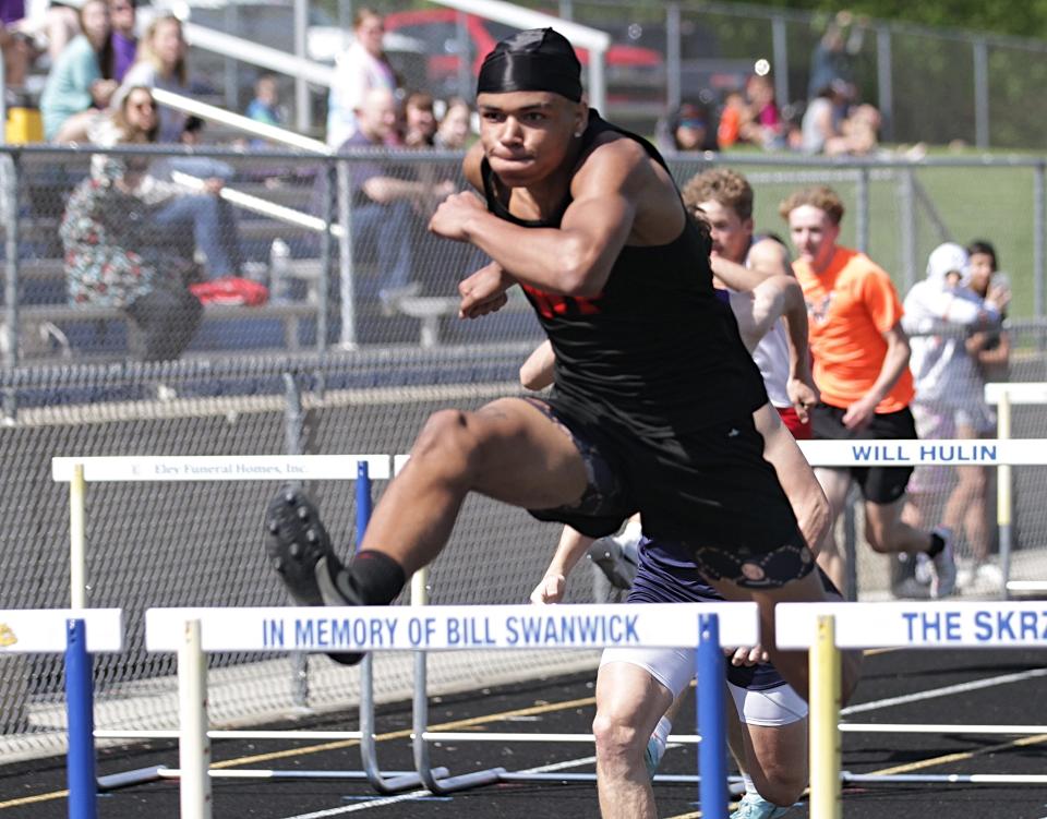 White Pigeon's Jordan Pisco won three events on Saturday, including the 110 hurdles.