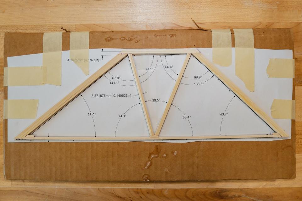 This is a section of Trinity Dreher's scaled down model bridge is shown at Dover High School. She and senior Brady Miller will compete in the  International Bridge Building Competition.