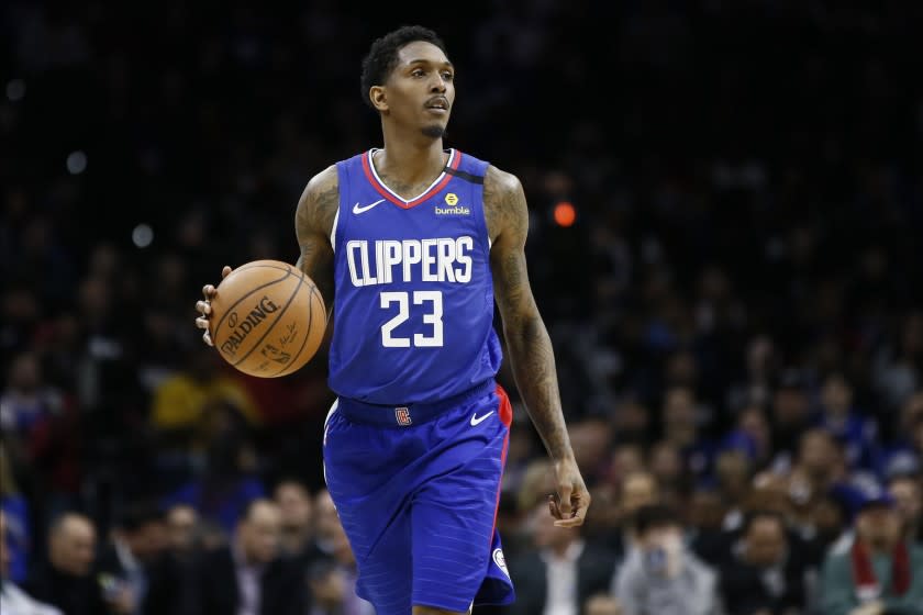 Los Angeles Clippers' Lou Williams plays during an NBA basketball game against the Philadelphia 76ers, Tuesday, Feb. 11, 2020, in Philadelphia. (AP Photo/Matt Slocum)