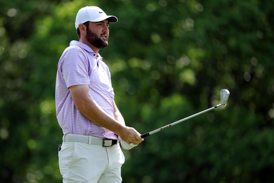 AUGUSTA, GEORGIA - APRIL 10: Scottie Scheffler of the United States follows his shot from the 11th hole during a practice round prior to the 2024 Masters Tournament at Augusta National Golf Club on April 10, 2024 in Augusta, Georgia. (Photo by Jamie Squire/Getty Images) (Photo by Jamie Squire/Getty Images)