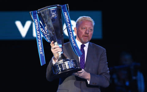 Boris Becker presents ATP World Tour trophy - Credit: Getty