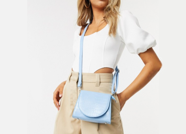 ASOS DESIGN 90s shoulder bag in powder blue croc