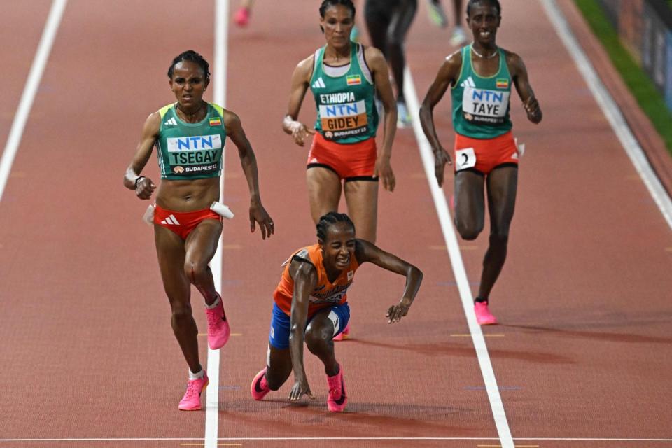 Sifan Hassan also fell in the closing stages of her race (AFP via Getty Images)