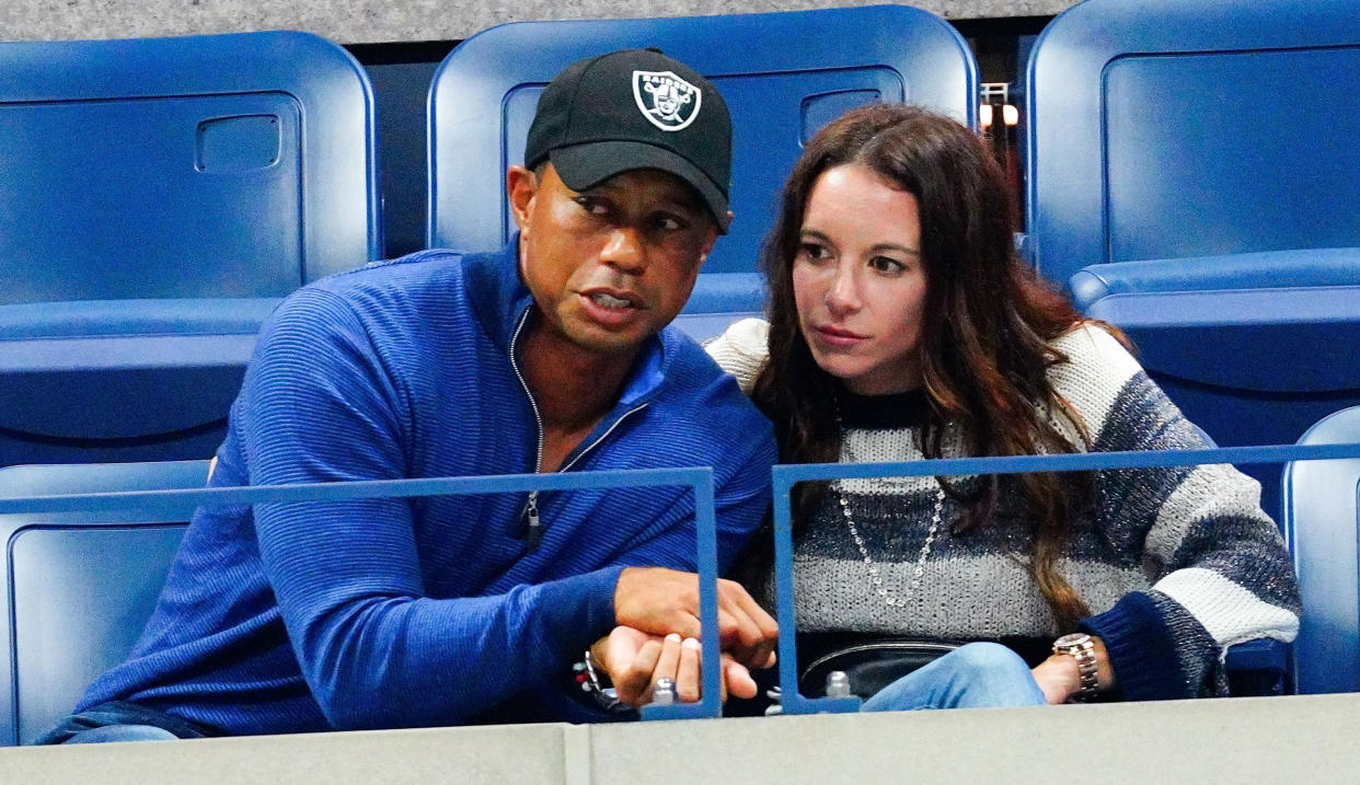  Tiger Woods speaks to Erica Herman during the 2019 US Open tennis 