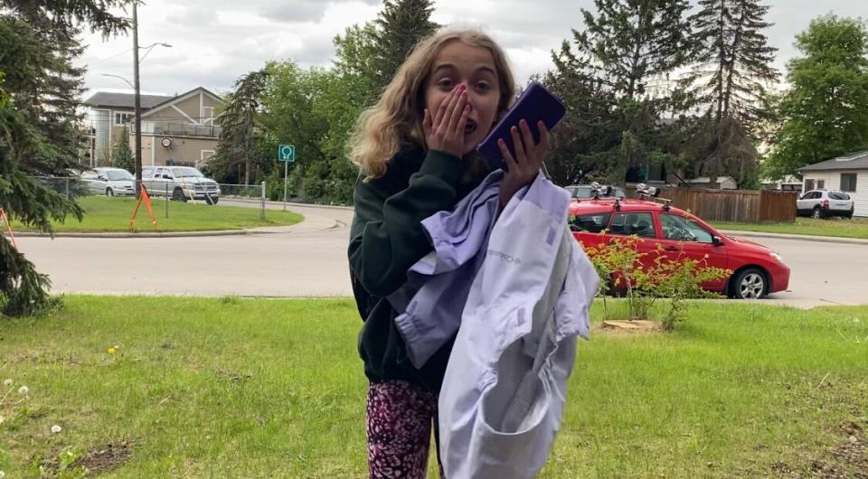 Saskie Phillipps,12, was surprised to learn her mom won a Taylor Swift concern package for London, England through a Calgary Folk Festival ticket giveaway.