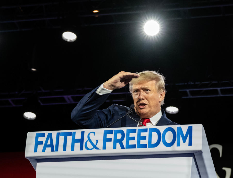 Former President Donald Trump at a Faith & Freedom Coalition conference on June 17, 2022, in Nashville, Tenn.