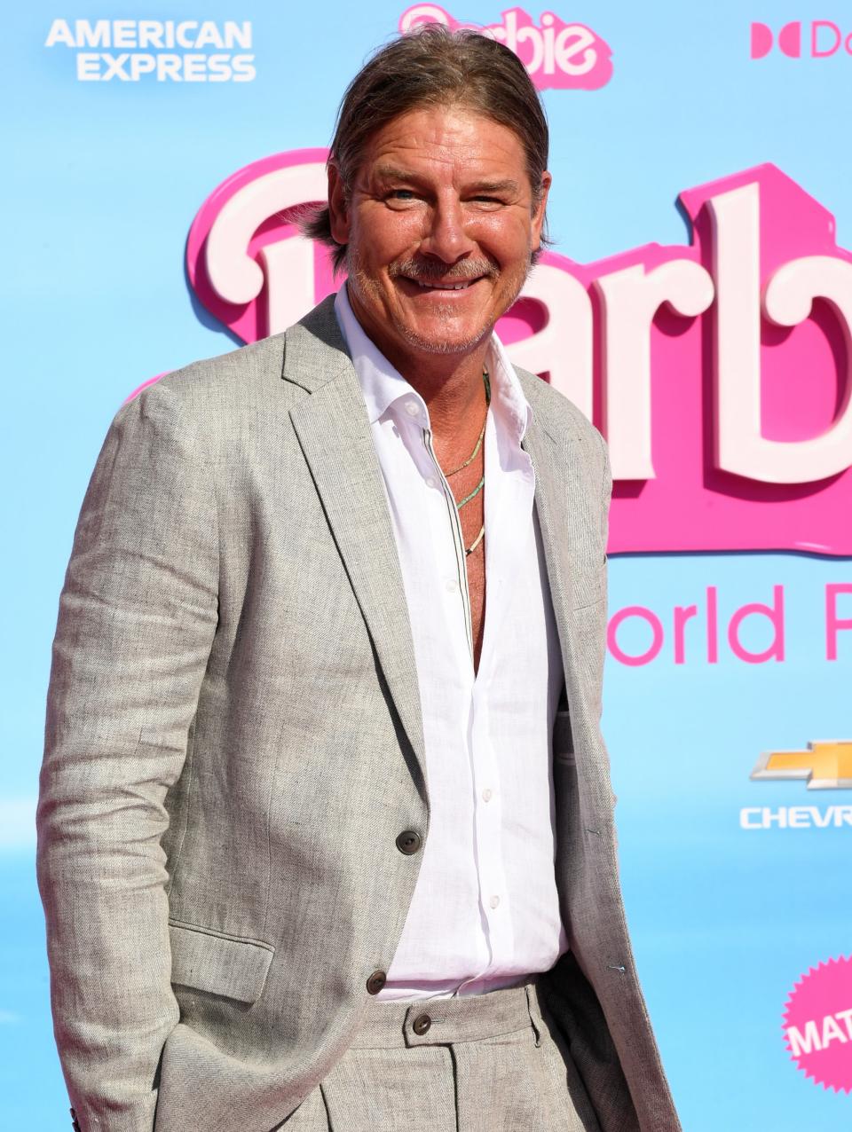 closeup of him at the barbie premiere