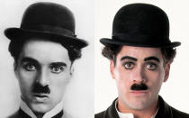 <p>If it was just a case of gluing on a toothbrush moustache, they could have got Mr T to play the Little Tramp. But no, instead, they got Robert Downey Jr. to do the whole bit, the ‘tache, the hat, the bandy legs, the cane and good god, if he wasn’t the spit of Charles Spencer Chaplin. He was nominated for an Oscar, and won the BAFTA.</p>