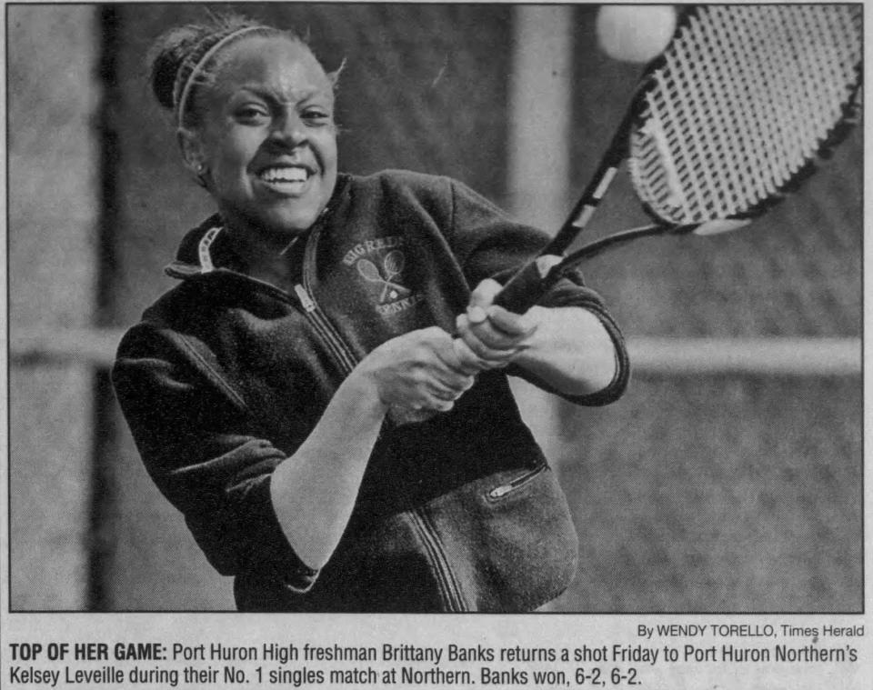 Brittany Banks was named to the Times Herald's All-Area First Team for girls tennis in each of her four seasons at Port Huron. She's pictured here in the May 10, 2008, edition of the Times Herald during her freshman year.