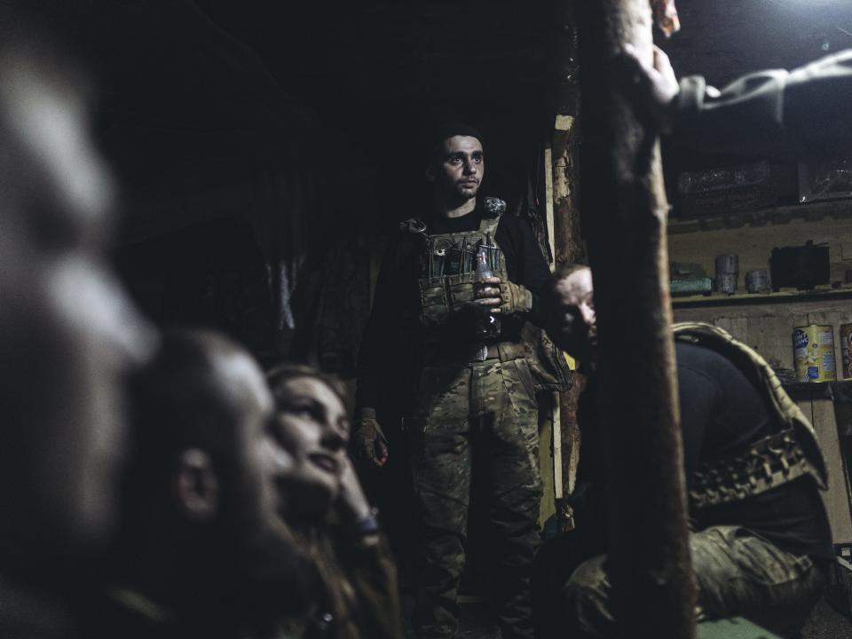 Ukrainian soldiers of the 80th brigade in a trench in the direction of Bakhmut on March 26, 2023.