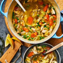 <p>Got leftover turkey? Use it in this turkey vegetable soup for a satisfying main dish that's full of bright flavors thanks to the use of lemon juice and lemon zest.</p> <p> <a href="https://www.eatingwell.com/recipe/7921962/one-pot-turkey-vegetable-soup/" rel="nofollow noopener" target="_blank" data-ylk="slk:View Recipe;elm:context_link;itc:0;sec:content-canvas" class="link ">View Recipe</a></p>