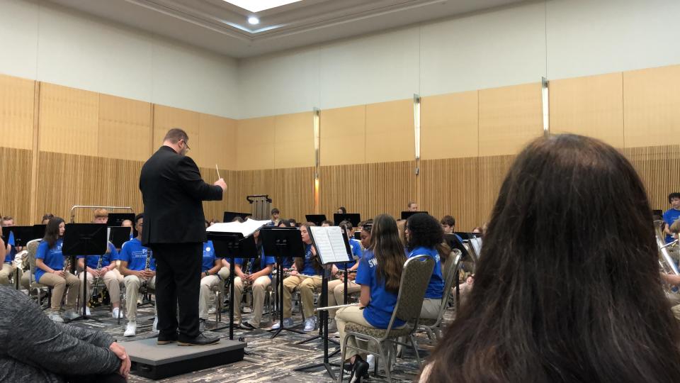 Nearly 80 members of Cedar Crest Middle School's Falcon Ensemble performed at the annual PMEA Conference held in Erie, Pa.