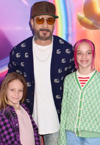 <p>I Hasegawa/HNW-Photo/Plux/Shutterstock </p> AJ McLean (center) with his daughters Lyric and Elliott in Los Angeles in April 2023
