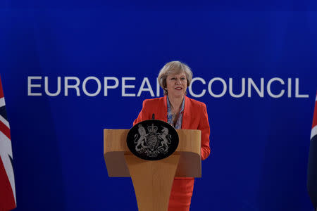 Britain's Prime Minister Theresa May holds a news conference after the EU summit in Brussels, Belgium October 21, 2016. REUTERS/Eric Vidal