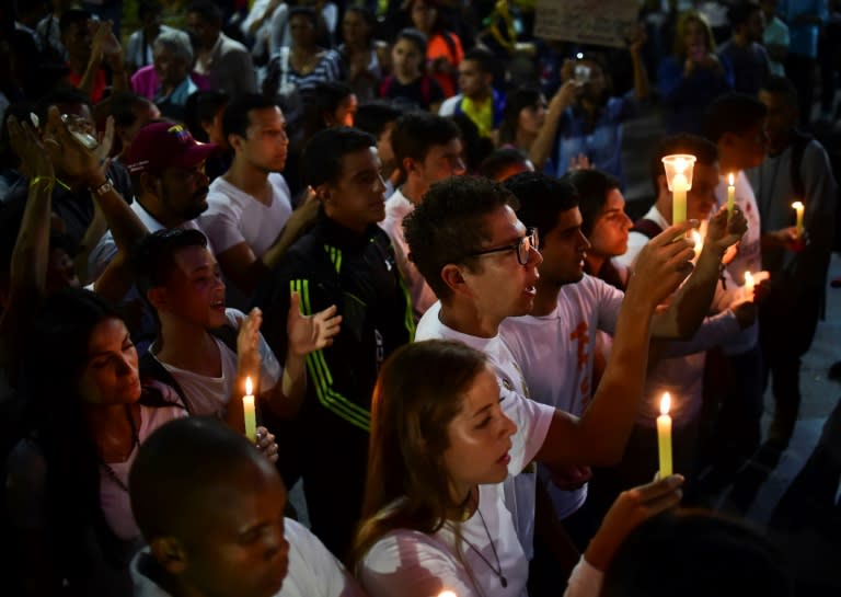 Venezuelan students pay tribute to fellow student Juan Pablo Pernalete killed by the impact of a gas grenade during a protest against President Nicolas Maduro in Caracas