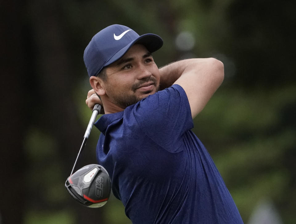 Jason Day of Australia watches his tee shot on the 11th hole during the first round of the Zozo Championship PGA Tour at the Accordia Golf Narashino country club in Inzai, east of Tokyo, Japan, Thursday, Oct. 24, 2019. (AP Photo/Lee Jin-man)