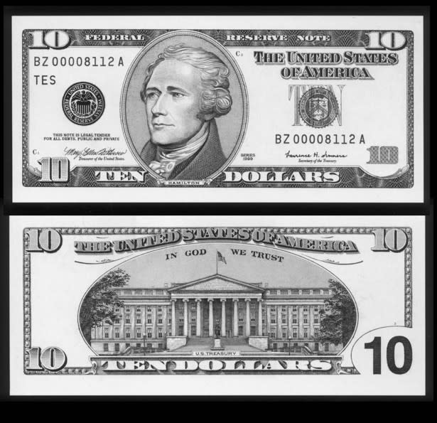 10 dollar bill black and white