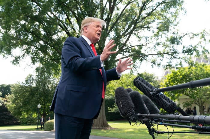 President Trump speaking to reporters.