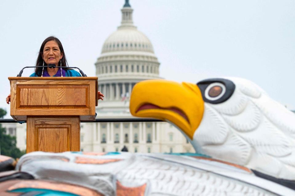 Secretary of the Interior Deb Haaland (in Washington DC in July) announced a review into the nation’s history of Native American boarding schools (AFP via Getty Images)