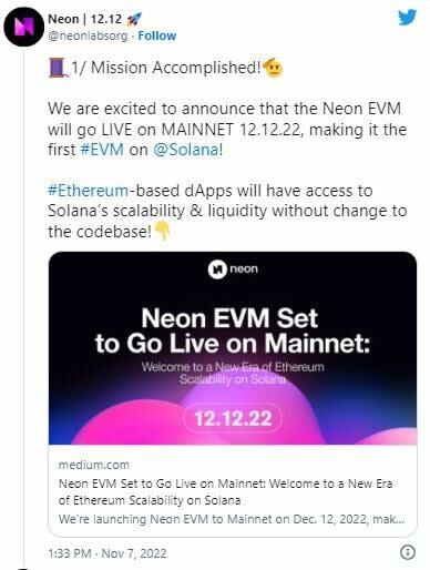 Neon EVM se lanzará en Solana en diciembre