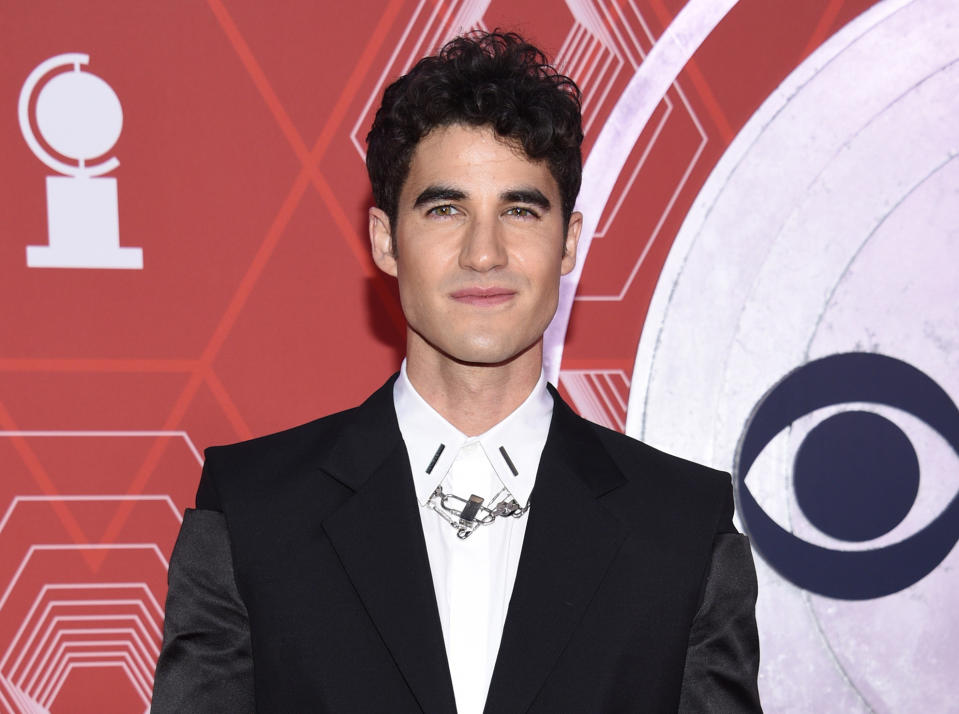 FILE - Darren Criss appear at the 74th annual Tony Awards in New York on Sept. 26, 2021. On Sunday, Criss will co-host with Julianne Hough a one-hour pre-Tony celebration at Radio City Music Hall. Criss and Hough will be handing out creative arts Tonys on Paramount+ and then pass hosting duties to Ariana DeBose for the main three-hour telecast on CBS from the same stage, live coast to coast for the first time. (Photo by Evan Agostini/Invision/AP, File)