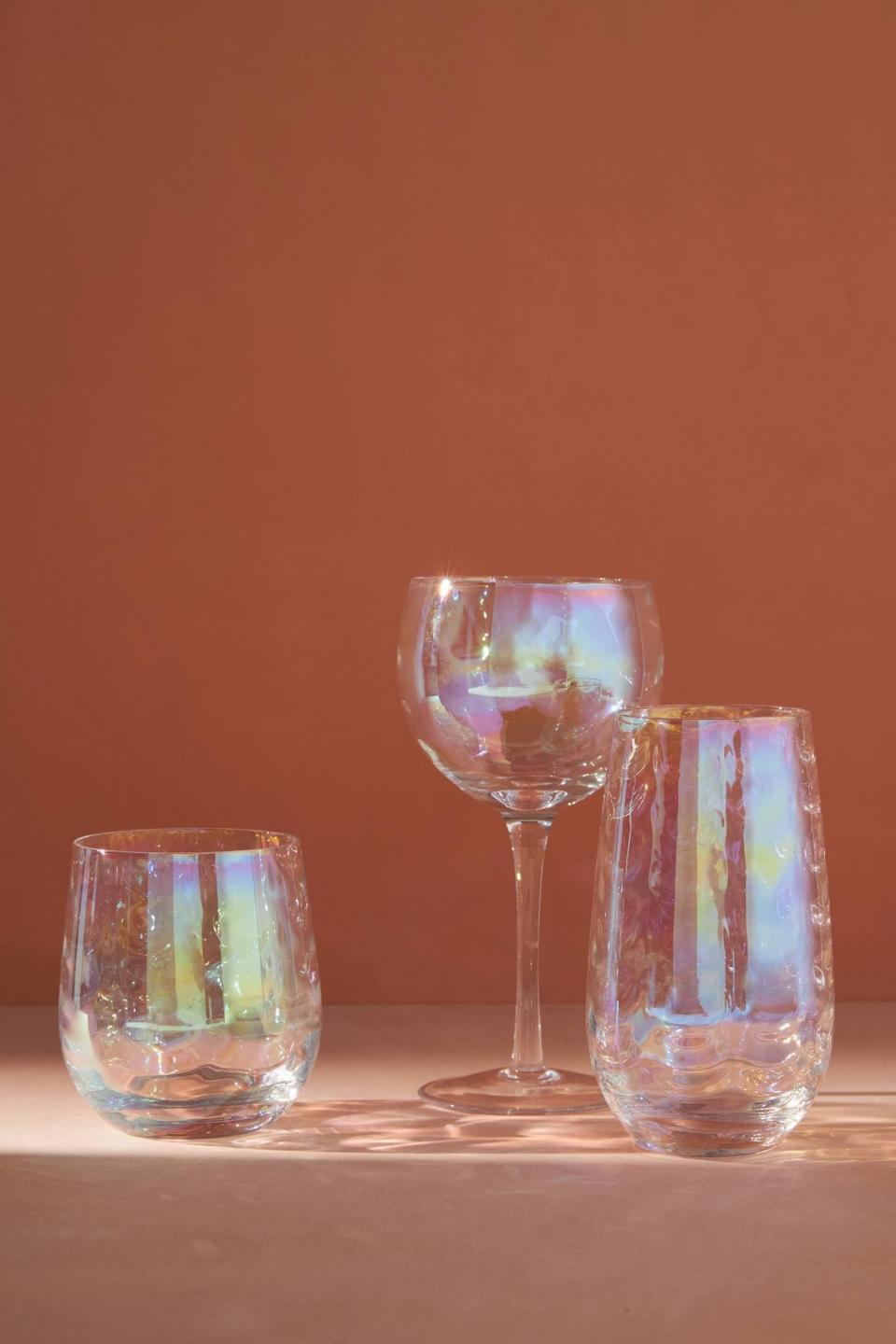 Iridescent Stemless Wine Glasses, Set of 4