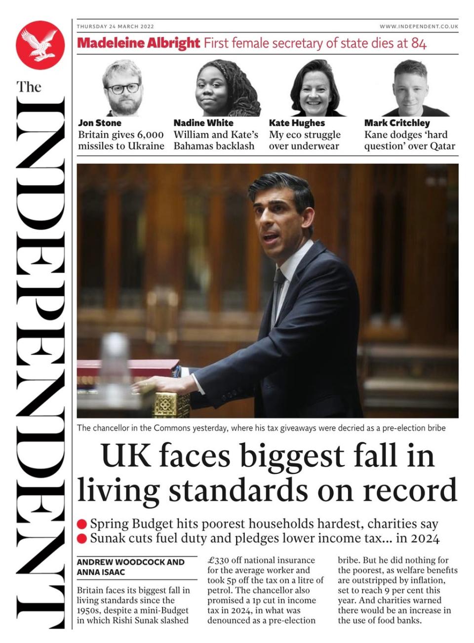 The Independent app edition’s front page on Thursday (The Independent)